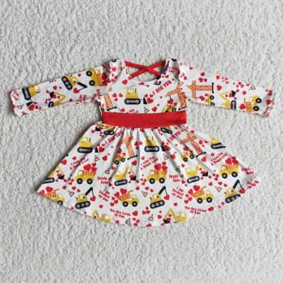 China Boutique Valentine's Festival Breathable Truck Long Sleeves Dress New Design Red Princess Dresses Wholesale Kids Dress for sale