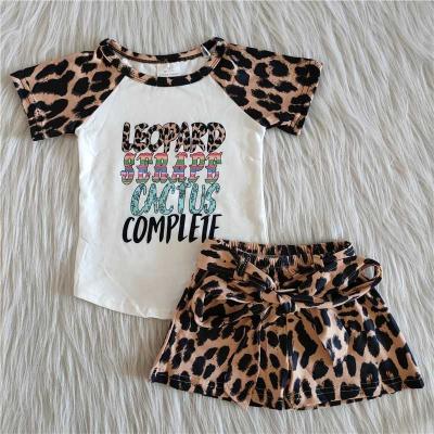 China Vintage children girl clothes summer alphabet leopard print short sleeve milk silk boutique outfit for sale