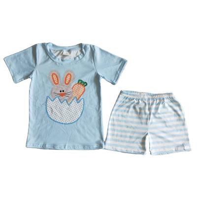 China Boys Formal Blue Short Sleeve Easter Day Top Match Bars Shorts Set With Bunny Pattern for sale