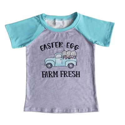 China Egg Formal Farm Easter Letters Design Cool Kids Shorts Shirt Boys Truck Print Easter Day Raglan Blouses for sale