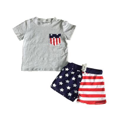 China Hot sale style summer baby boy clothes 4th of July formal new design short sleeve set milk silk material children's outfit for sale