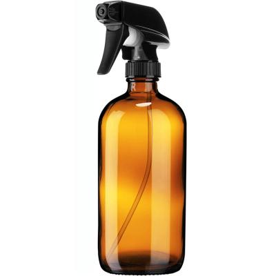 China Eco-friendly Recyclable Cleaning Products 16oz Amber Glass Spray Bottles With Mist Stream Black Trigger Empty Sprayer For Essential Oils for sale