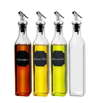 China 17 oz 500ml Recyclable Factory Produced Luxury Clear Square Empty Cooking Olive Oil Glass Bottle With Lid For Kitchen for sale