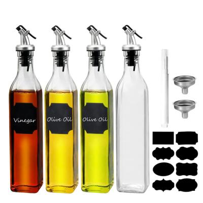 China Recyclable 17 Ounce 500ml Square Cooking Glass Olive Oil Bottle Condiment Empty Glass Vinegar Bottles With Pourer Spout In The Kitchen for sale