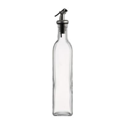 China Saude Square 16 Ounce 250ml 500ml Food Condiment Cooking Olive Oil Glass Bottle Empty Vinegar Bottles With Pourer Spout In The Kitchen for sale