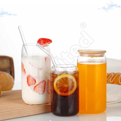 China 16oz Sublimation Beer Cocktail Coke Soda Beverage Box Shaped Sublimation Cola Glass Mugs 16oz With Bamboo Lid for sale