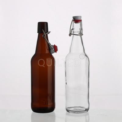 China Home Brew Glass Juice 250ml 500ml Amber Beer Bottle With Wire Easy Swing Cap For Beverage for sale