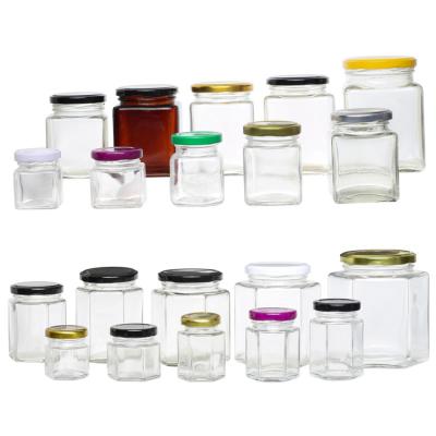 China Minimalist 50 80 100 200 280 380 500 730ml Airtight 50 Square Round Hexagon Glass Honey Jar With Lid for sale