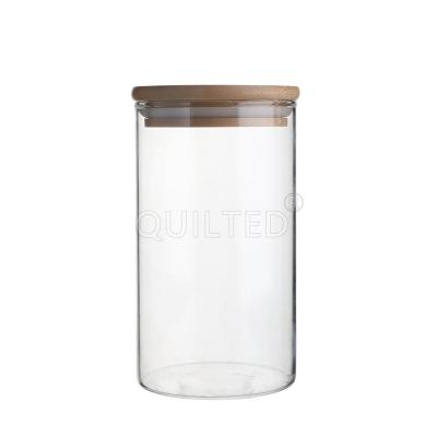 China Freshness Preservation Borosilicate Air Vacuum Cookies Food Glass Tea Tight Storage Containers Jars With Wooden Lid for sale