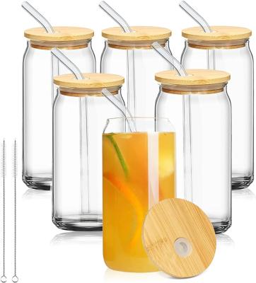 China Sublimation 4 Pack 6 Pack Custom Amber Clear Frosted Can Shaped Glass Cups Mugs Drinking Glasses 16oz With Lids And Straws for sale