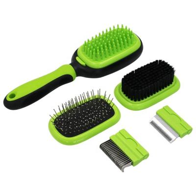 China Pet Hair Grooming Tool Double Sided Massage Deshedding Dematting Pin And Bristle Brush Comb Set For All Breeds Dogs Cats for sale