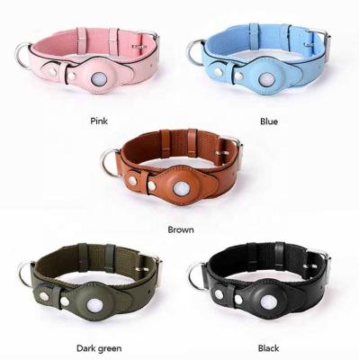 China Bulk Luxury Fashion Personalized Pet Accessories Rose Gold Engravable Retro Boy Airtag Waterproof Eco-leather Dog Collar for sale