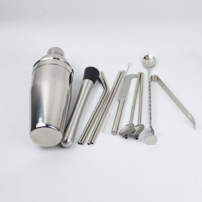 China Amazon Top Selling Stainless Steel Viable Cocktail Shaker Set Custom Bar Tool With Stand Spring Bar Bamboo Tool Kit for sale