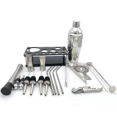 China Viable Bar Tool Cocktail Shaker Set Stainless Steel Customized Laser Refund Mirror Tools Custom Logo Surface Clubs With Acrylic Stand for sale