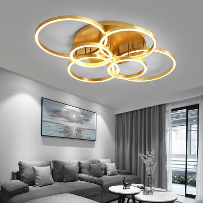 China Surface Mounted 6 Ring Luxury Gold Acrylic Chandelier LED Ceiling Light for sale