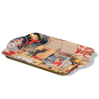 China Europe Serving Tray Rectangular Metal Serving / Gift Tray / Tinplate Tray With Handle for sale