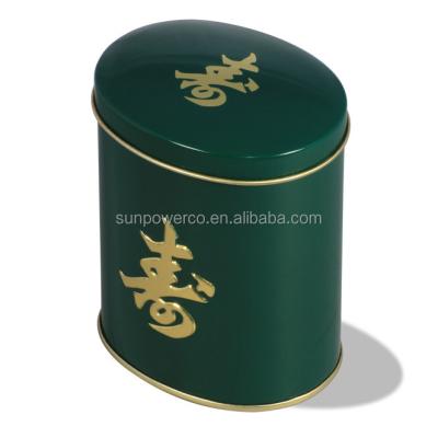 China custom printed embossing oval shape metal tin canister/tea tin box/tea storage box for sale