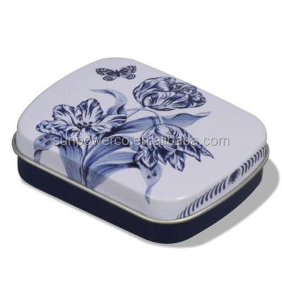 China Custom Printed Mint Rectangle Metal Tin Box Candy Tin Box Mint Candy Box With Key Chain for sale