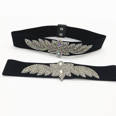 China Garment Accessories Highly Shape Crystal Belts Luxury Rhinestone Elastic Beaded Waistband for Lady Girls Dress for sale