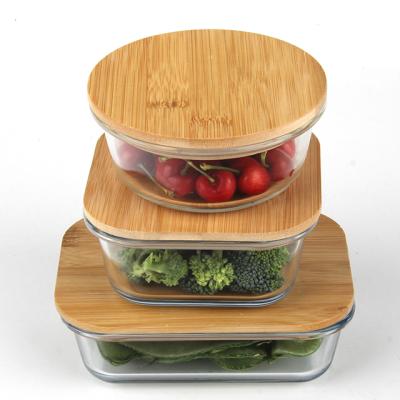 China Factory Outlet Glass Sustainable Storage For Food Glass Food Container With Bamboo Lid for sale