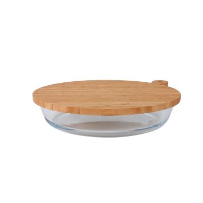 China Sustainable Oven Dish Glass Bakeware Baking Glass Baking Dish With Bamboo Lid for sale