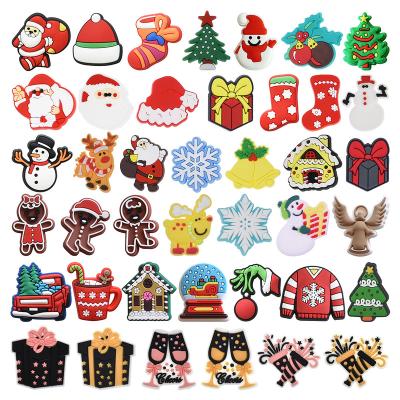 China Washable 2023 New Christmas Shoe Charms Custom Soft Rubber PVC Christmas Gift Accessories For Christmas Croc Charms Wholesale for sale