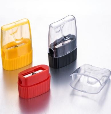 China Plastic + Metal Oval Creative Single Hole Long Plastic Pencil Sharpener With Unique Reservoir Shape for sale