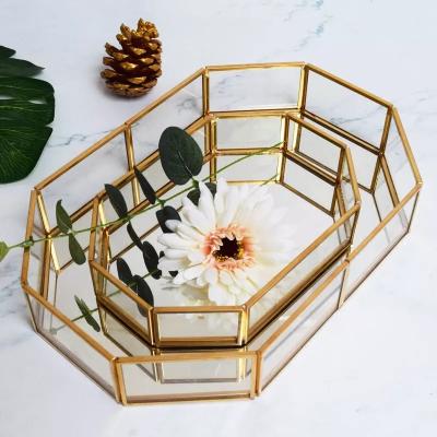 China Metal + Glass Mirror Sell Gold Hot Fragrance Metal Serving Palette Glass Mirror Tray Vanity Trays for sale