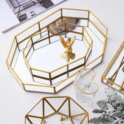 China Metal+Mirror Serving Rolling High Quality Glass Mirror Perfume Metal Vanity Trays Vanity Trays for sale