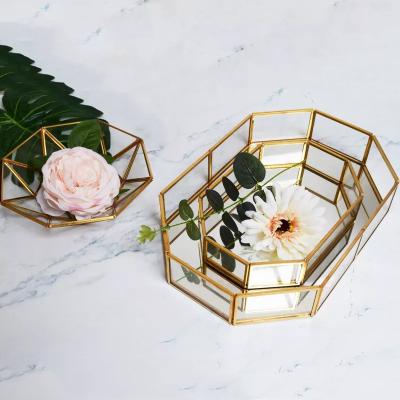 China Metal + Glass Mirror Selling Decorative Metal Pallet Baking Gold Glass Mirror Tray Vanity Trays for sale