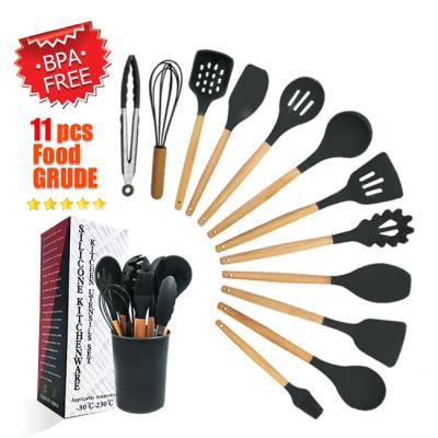 China Sustainable Home 13Pcs Wooden Silicone Kitchen Accessories Set Baking for sale