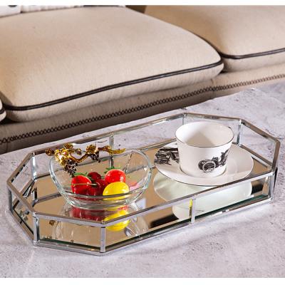 China Hot Selling Minimalist Style Jewelry Mirror Tray Cosmetic Luxury Gold Mirror Decorative Glass Tray for sale