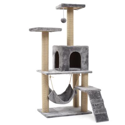 China Sustainable Multi-Level Wooden Pile Cat Scratcher Tree House Furniture Large Multicolor Kittens Activity Tower for sale