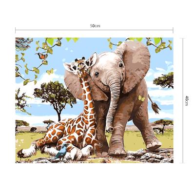 China DIY Digital Impressionist Cartoon Elephant And Giraffe Landscape Picture Wall Art Canvas Oil Painting By Numbers Unique Gift For Wall for sale