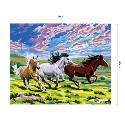 China Eco-Friendly Great Gift Wooden Frame Acrylic Paint Kit For Adults Beginner To Advanced Horses Animals Crafts DIY Paint By Numbers for sale