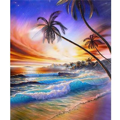 China Beautiful 30x40cm Modern Beach Wave Coconut Tree Fake Stone Diamond Art Painting For Living Room Diamond Painting Customizable for sale