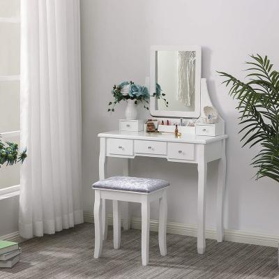 China White Wooden Dressing Table (Other) Adjustable Makeup Vanity Desk Bedroom Furniture With Mirror for sale