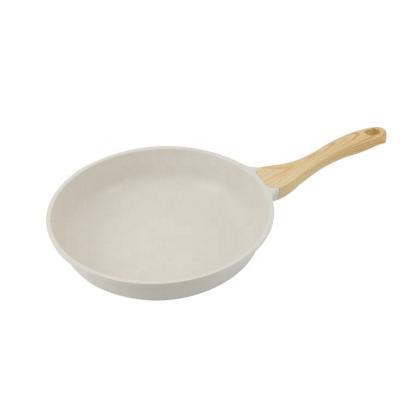 China Stocked 20cm 24cm 26cm 28cm 30cm 2021 Kitchen Appliances Ceramic Coating Wood White Stick Grains Handle Non Stick Pan for sale