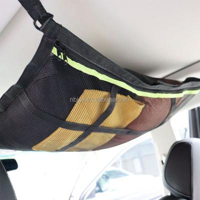 China Universal Car Roof Pocket Mesh Storage Organizer Cargo Net Double Layer Car Interior Organizer Bag for sale