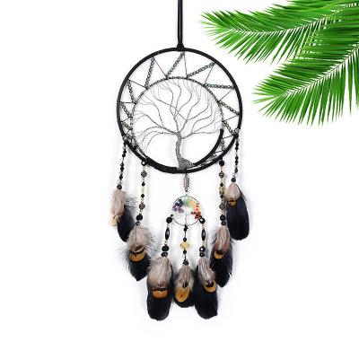 China High Quality Handmade Feather Indian Brown Decorative Catcher Europe Style Dream Catcher for sale