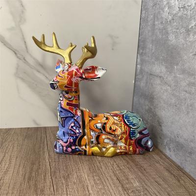 China World Custom Water Color Transfer Moose Desktop Ornaments Outdoor One Piece Resin Statues for sale