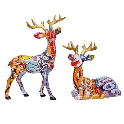 China Custom World Geometry Deer Office Living Room Porch Ornaments Resin Opens Animal Statues Home Decoration for sale