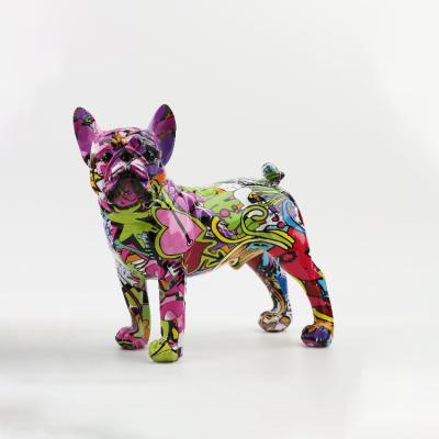 China Global Unique Design Amazon Hand Crafted Resin Material Small Size Home Decoration Color Painting Dog Statue for sale