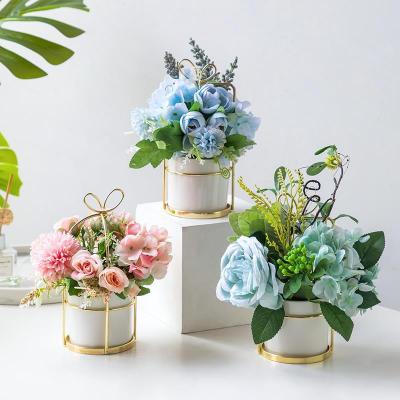 China PVC Artificial Flower Plants Living Room Home Decoration Ceramic Pot With Flower for sale