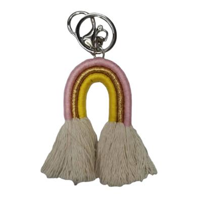 China Elegant Handmade Bohemian Tassel Cotton Promotion Gift Rainbow Key Chain Wholesale Thread Key Pendant For Bag for sale