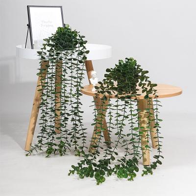 China Hot Sale Artificial Hanging Eucalyptus Vines Indoor Home Greening Mini Potted Artificial Green Garden Plant Fake Plants For Decoration for sale