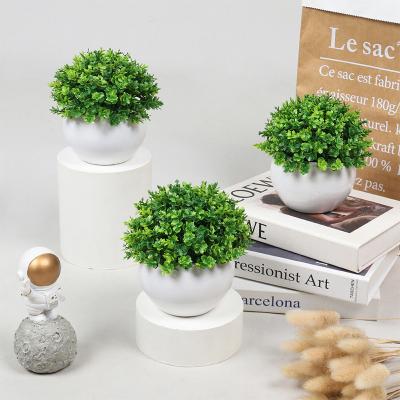 China Amazon Contemporary Bonsai Artificial Potted Plants Round Pulp Mini Bonsai Indoor Home Desktop Decoration Green Plants for sale