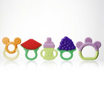 China Soft Toy Silicone Teether Bpa Free Teething Toys Silicone Fruit Shape Baby Fruit Shape Reusable Silicone Teether Set Eco-Friendly for sale