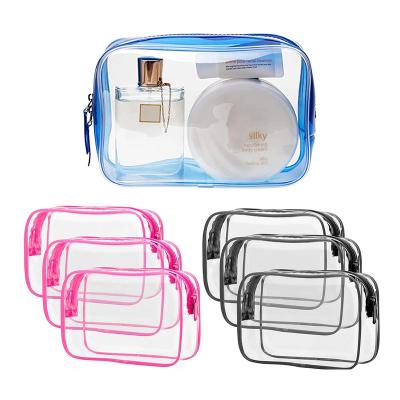 China Fashion Accept Custom Logo Clear Transparent PVC Pouches Makeup Cosmetic Bag For Travel Toiletry With Zipper Stock Big Quantity Mix Colors for sale