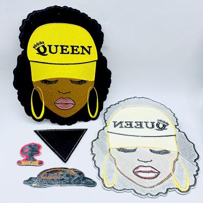 China Handmade / Fancy 3D Embroidery Patches Badges Sew On Queen Black Iron On Patches Apparel Woven Patch for sale